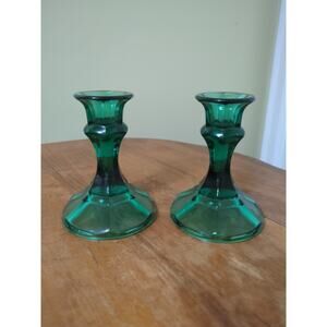 Vintage Libbey Worthington #4084 Juniper Green 4" Candlesticks